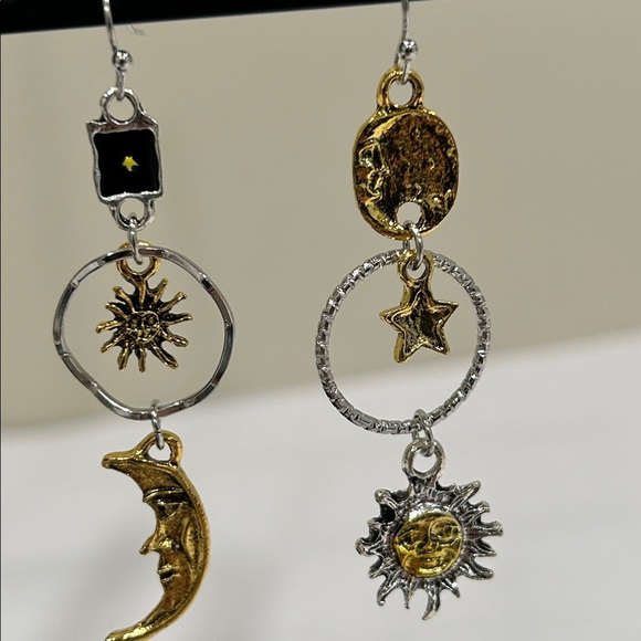 Gold and Silver Celestial Earrings - Picture 2 of 3
